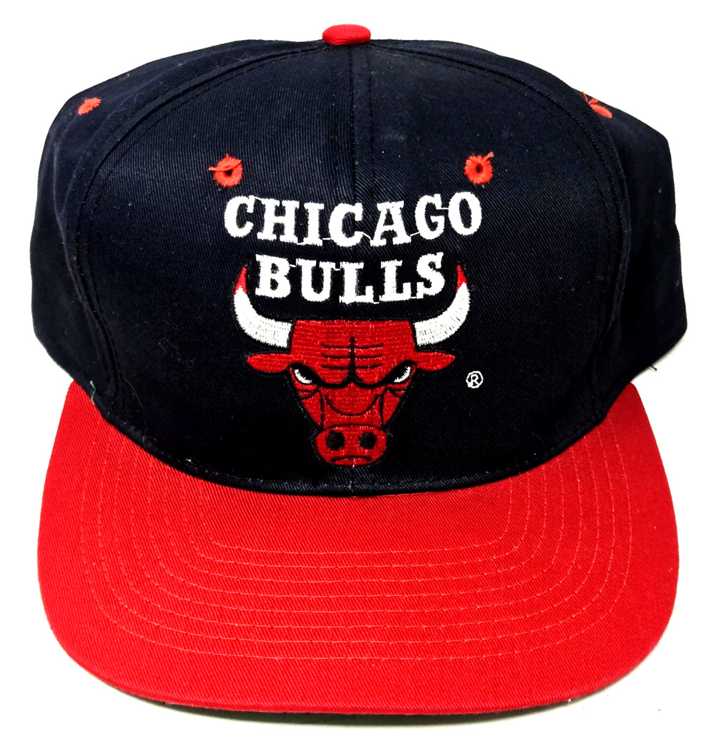 Vintage 90s Chicago Bulls NBA Snapback Hat Red Brim